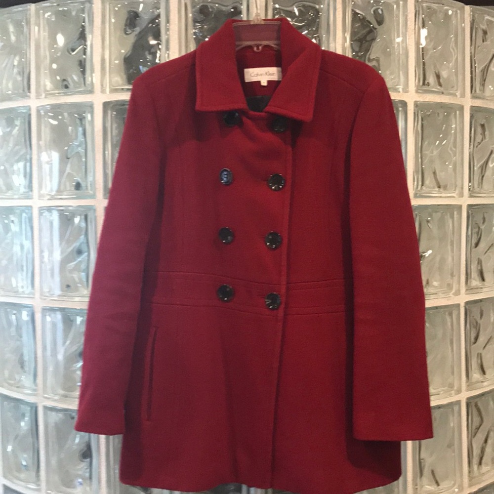 Calvin Klein deep red wool coat